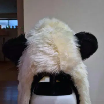 팬더 귀 달린 퍼 장갑 후드