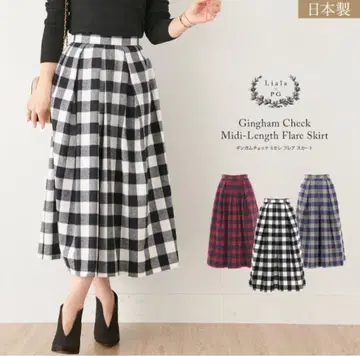 깅엄 체크 미디 플레어 스커트 Liala x PG