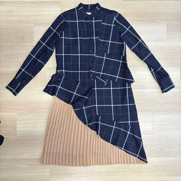 YASUTOSHIEZUMI 체크 무늬 비대칭 원피스