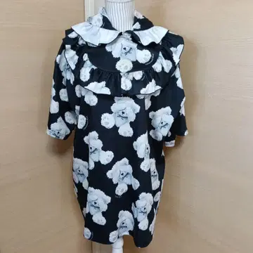 곰 프린트 반팔 원피스