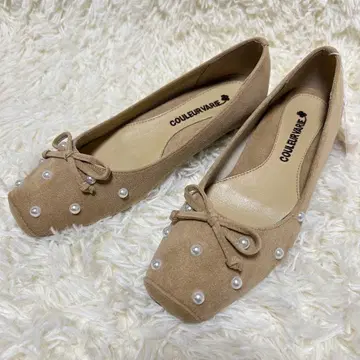 [택 포함 새상품] 크루루바리에 펄 장식 플랫슈즈 베이지 리본