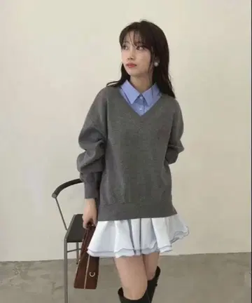 셔츠 도킹 프릴 미니 원피스