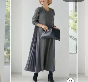 PLUS OTO.HA 사이드 플리츠 니트 원피스 맥시 길이 세탁 가능