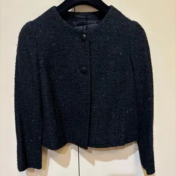 블랙 노카라 자켓 트위드풍