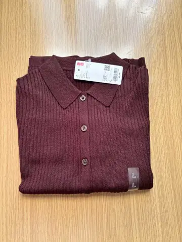 택 포함 새상품 유니클로 메리노 블렌드 리브 폴로 가디건 브라운 L