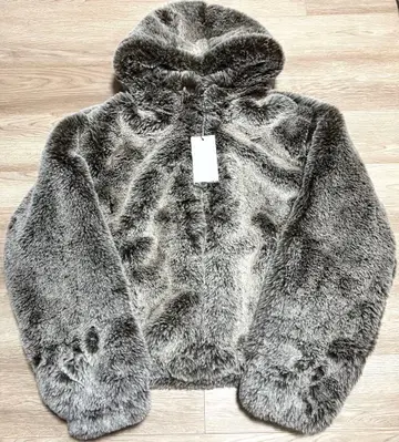 ZARA 인조 모피 후디 자켓 그레이