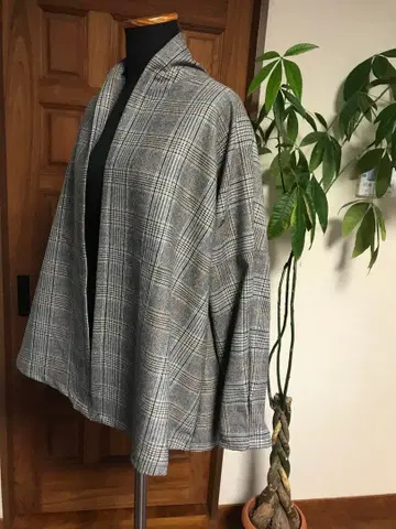 핸드메이드 자켓 넥워머 후드 부착 옷깃 넓은 체크 울 혼방 고급 원단