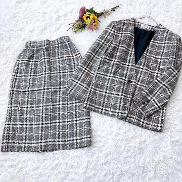 레포르테 도쿄 스타일 울 실크 노카라 셋업 쇼와 레트로 화이트 블랙