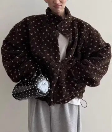 브라운 도트 무늬 플리스 자켓 보아 자켓