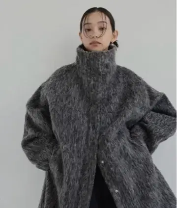 LIAN hellam 스텐카라 코트 샤기 스탠드 카라 코트