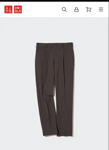 [미] 유니클로 턱 테이퍼드 팬츠 와이드 핏 다크 브라운 사이즈 M