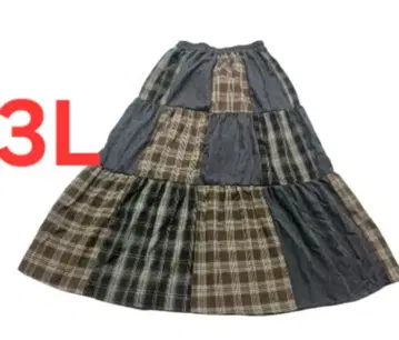 새상품 레어 3L 체크 무늬 패치워크 플레어 롱 스커트