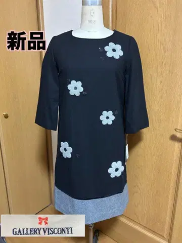 새상품 갤러리 비스콘티 7부 기장 원피스 블랙 사이즈 2 꽃