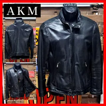 AKM 램 가죽 백 지퍼 싱글 라이더 자켓 L 블랙