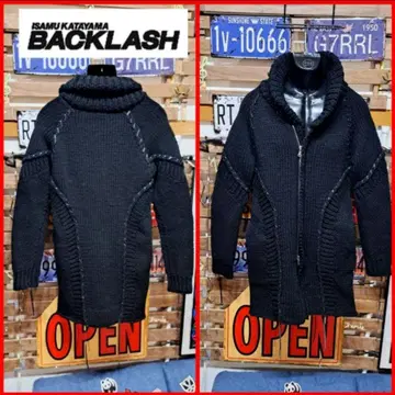 이삼카타야마 백라쉬 레이스업 가죽 숄카라 롱 니트 L