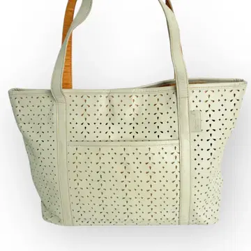 agnes b. 애니에스베 핸드백 가죽 베이지 펀칭 토트