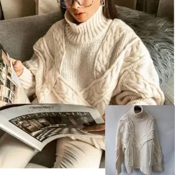 [1~2회 착용] ZARA 케이블 니트 아이보리 빅 실루엣 M 사이즈