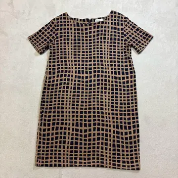 a.v.v standard 베이지 네이비 체크 무늬 반팔 원피스 S