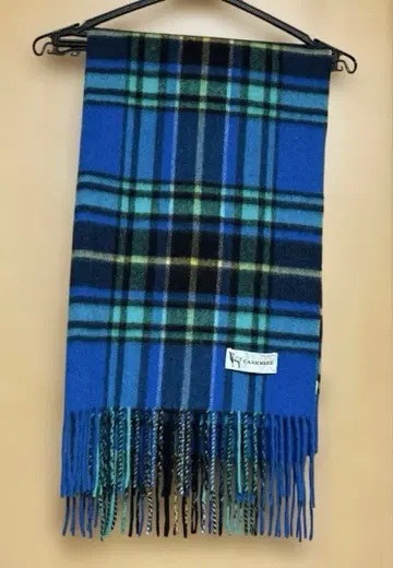 macocca 대형 스톨 캐시미어 100% 체크 블루 계열