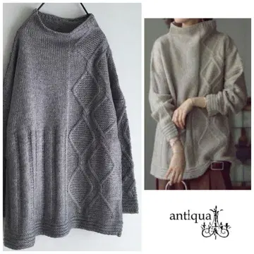 안티카 [세탁 가능] 비대칭 패턴 편직 튜닉 기장 니트