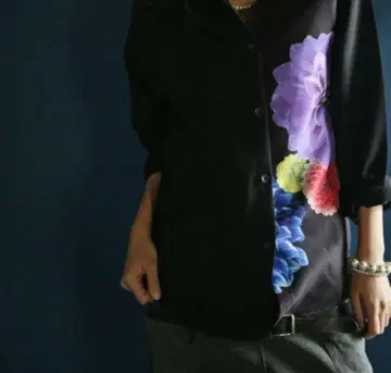 antiqua 꽃무늬 프린트 셔츠 블랙 일본풍 패턴 안티카