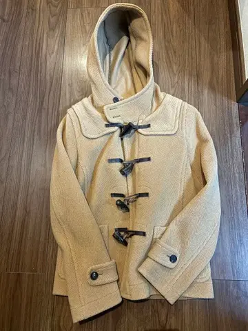 베이지 더플 코트 후드 부착