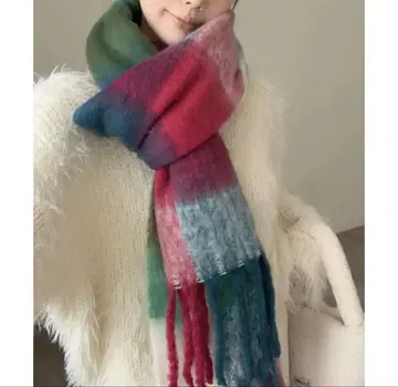 울 혼방 멀티 컬러 체크 머플러