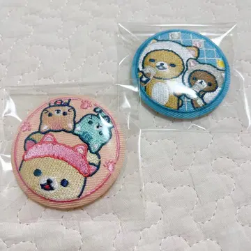 리락쿠마 자수 캔뱃지 고양이 고양이의 온천 캔뱃지 코리락쿠마 키이로이토리