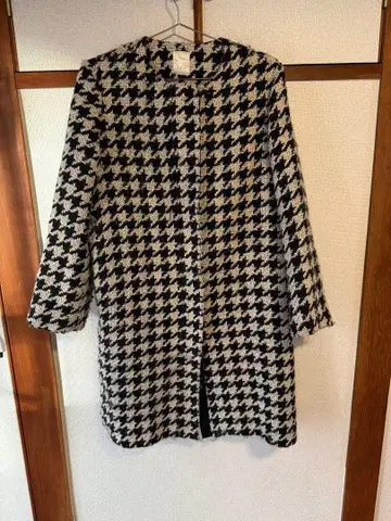 하운드 투스 패턴 노카라 코트