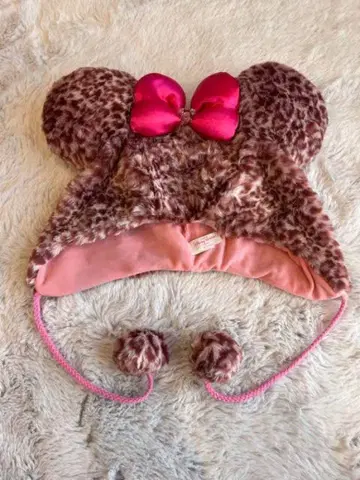 미니 캐릭터 레오파드 무늬 팬캡 핑크