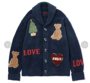 택 포함 새상품 홀리데이 자카드 숄 가디건 크리스마스 베어