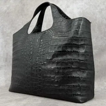 [양품] 크로커다일 패턴 핸드백 토트 가죽 천연 가죽 3층 블랙