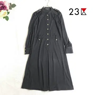 23구 울 100% 얇은 소재 원피스 에폴렛 벨트 장식 블랙 38