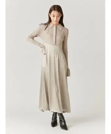 택 포함 새상품 FRAY I D 폴로 카라 니트 원피스 베이지 1사이즈