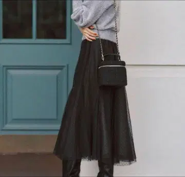 JUSGLITTY 시어 도트 샤샤 스커트