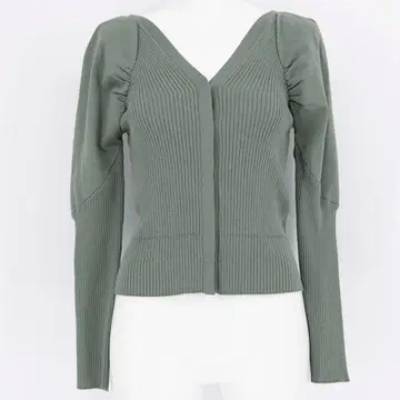 FRAY I.D 데콜테 퍼프 슬리브 리브 니트 가디건