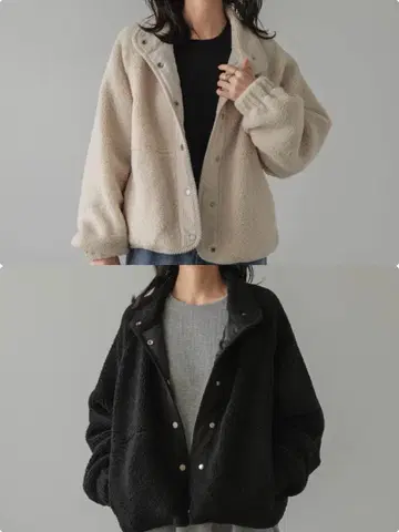 AMELY 이소재 절개 스탠드넥 보아 자켓 블랙 베이지 2벌