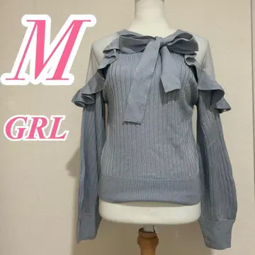 GRL M 사이즈 블루 니트 프릴 디자인 시어 스타일리시 코디 귀여운