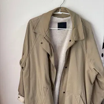 베이지 코튼 혼합 롱 코트