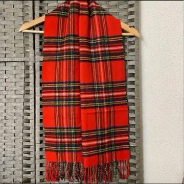 100% 캐시미어 스코틀랜드제 빨간색 체크 머플러