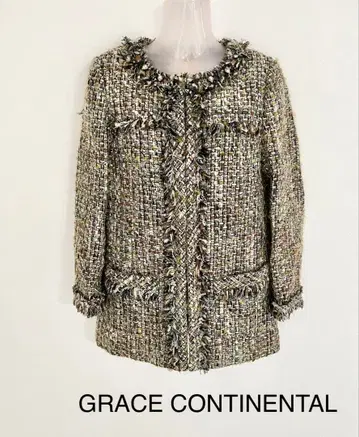 GRACE CONTINENTAL 비쥬 부착 트위드 코트