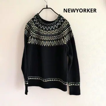 NEWYORKER 다크 네이비 페어아일 패턴 스웨터 긴팔 니트 L