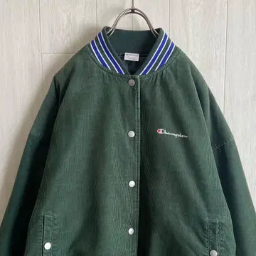 챔피온 자수 로고 코듀로이 바시티 자켓 그린 여성용 L