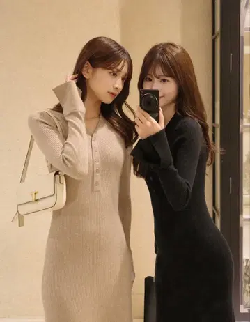 프론트 버튼 플레어 니트 원피스