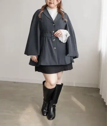 그레이 케이프 코트 벨트 포함