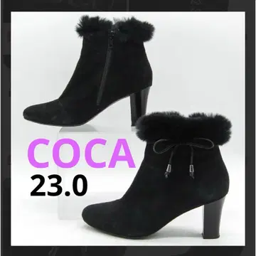 코카 부츠 스웨이드 23.0 COCA 리본 퍼 사이드 지퍼 새상품급