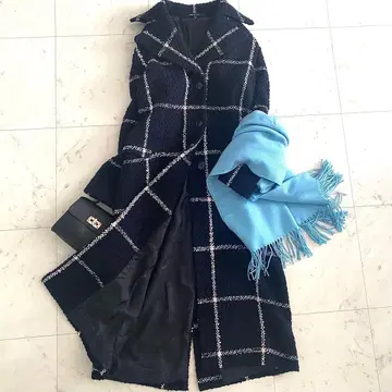 새상품급 딸리아또레 TAGLIATORE 체크 무늬 맥시 길이 롱 울 코트