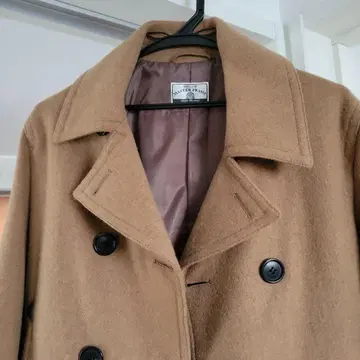 울 더블 브레스트 피 코트 브라운