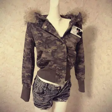 새상품급 헤이세이 갸루 00s 카모 패턴 퍼 후드티 Y2K