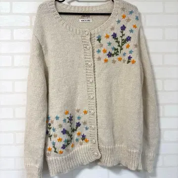 warawara 페루산 알파카 혼방 수제 자수 가디건 L